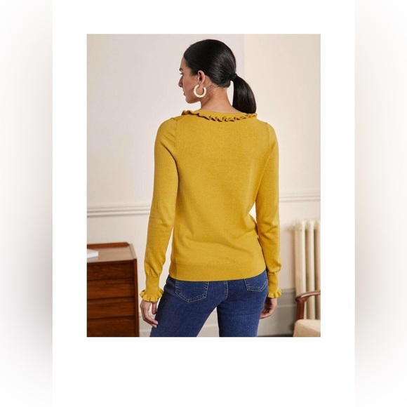 Boden Lara Frill Henley Long Sleeve Wool Blend Sweater in Olive Oil size 8 - Picture 2 of 9